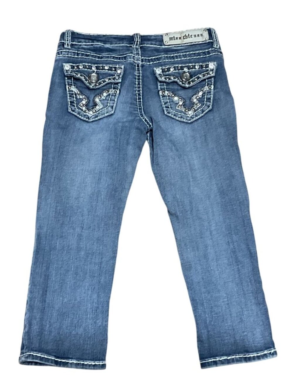 Miss Chic Bling Cropped Capris Jeans Sz 3 Low Rise Rhinestones Med Rinse Summer